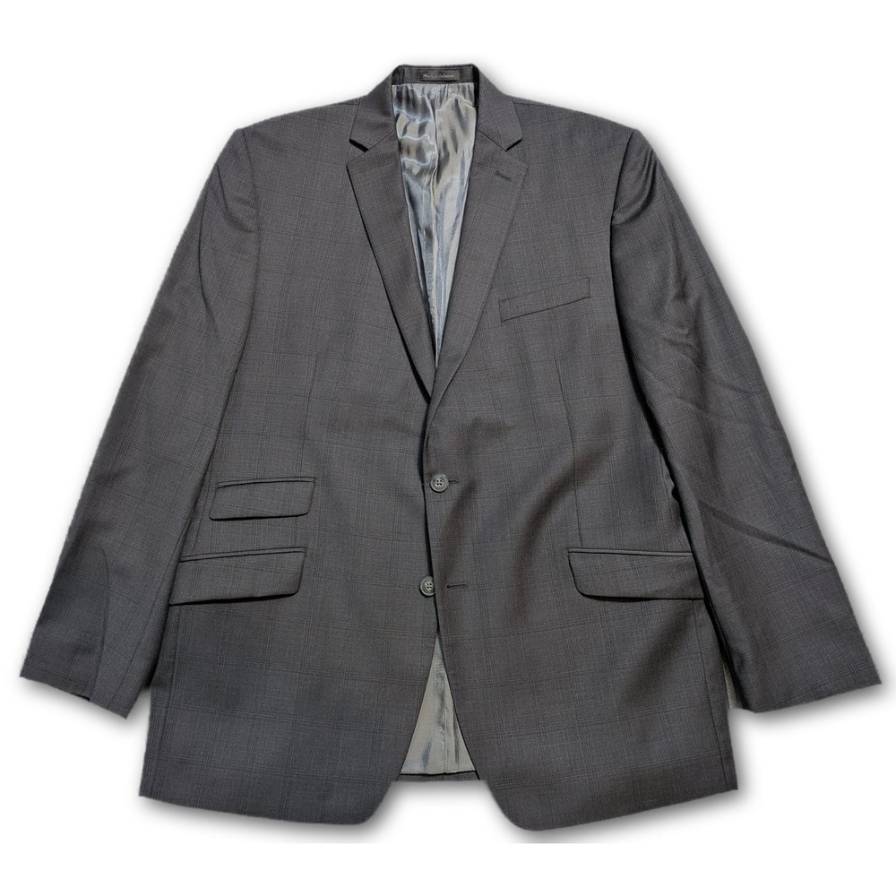 Calvin Klein Mens Blazer Navy 44L Wool Double-Vented Notch Lapel Lined Pockets